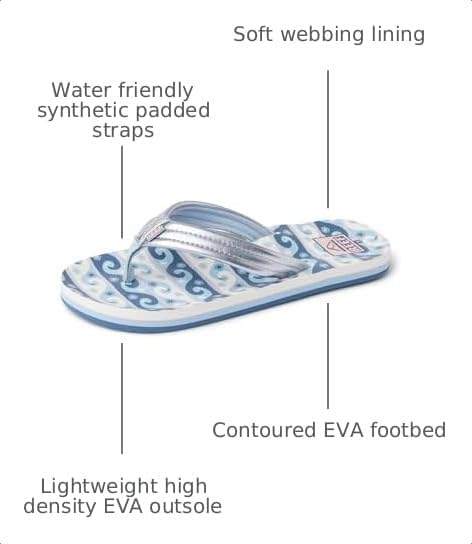 REEF Girls Kids Ahi Beach Flip Flop, Soft Cushion Footbed, Water Friendly Wavey