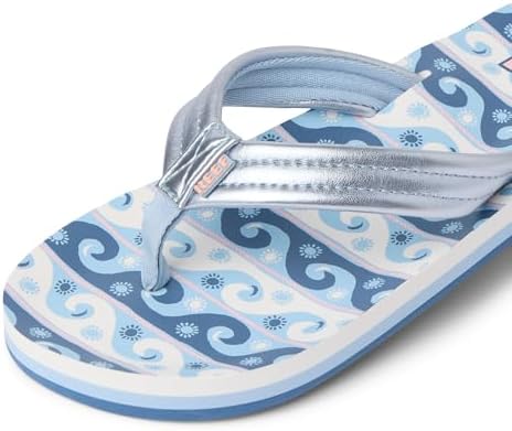 REEF Girls Kids Ahi Beach Flip Flop, Soft Cushion Footbed, Water Friendly Wavey