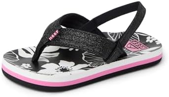 REEF Girls ToddlerLittle Kid Ahi Beach Flip Flop, Soft Cushion Footbed, Water Friendly PinkBlack Floral