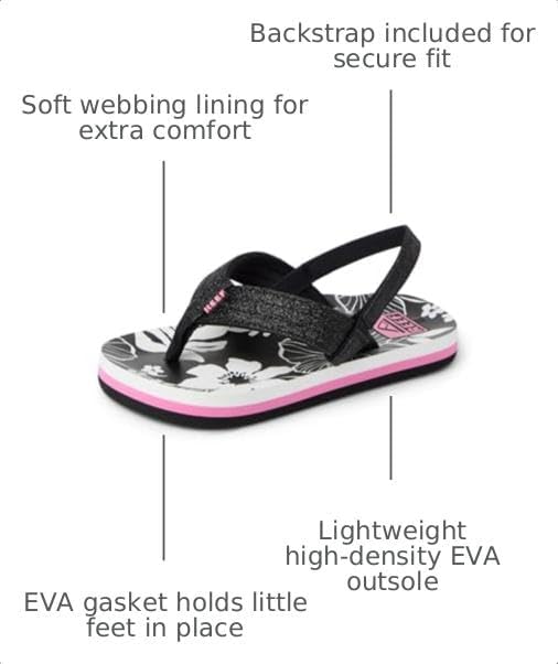 REEF Girls ToddlerLittle Kid Ahi Beach Flip Flop, Soft Cushion Footbed, Water Friendly PinkBlack Floral