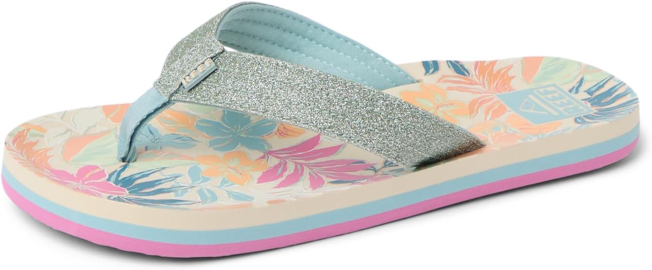 REEF Girls Kids Ahi Beach Flip Flop, Soft Cushion Footbed, Water Friendly Tropical Floral