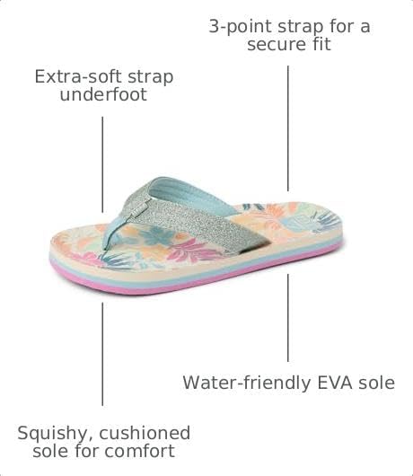 REEF Girls Kids Ahi Beach Flip Flop, Soft Cushion Footbed, Water Friendly Tropical Floral