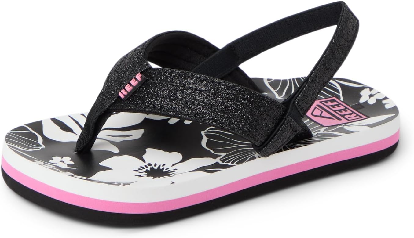 REEF Girls ToddlerLittle Kid Ahi Beach Flip Flop, Soft Cushion Footbed, Water Friendly PinkBlack Floral