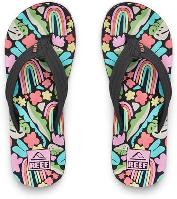 REEF Girls Kids Ahi Beach Flip Flop, Soft Cushion Footbed, Water Friendly Tropical Rainbow