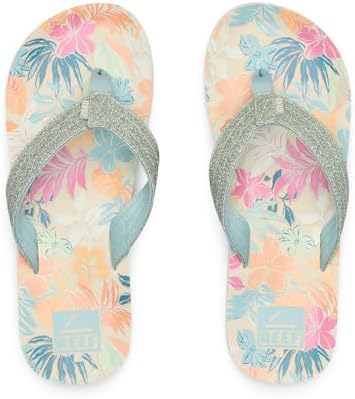 REEF Girls Kids Ahi Beach Flip Flop, Soft Cushion Footbed, Water Friendly Tropical Floral