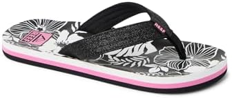 REEF Girls Kids Ahi Beach Flip Flop, Soft Cushion Footbed, Water Friendly PinkBlack Floral