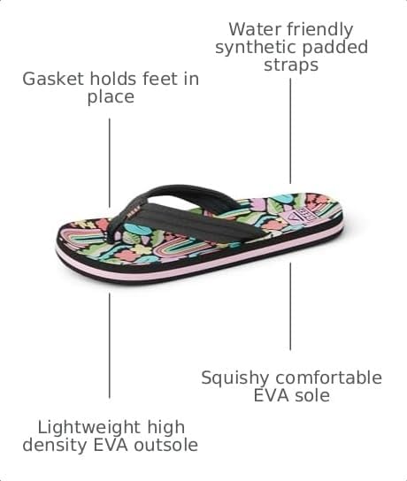 REEF Girls Kids Ahi Beach Flip Flop, Soft Cushion Footbed, Water Friendly initial