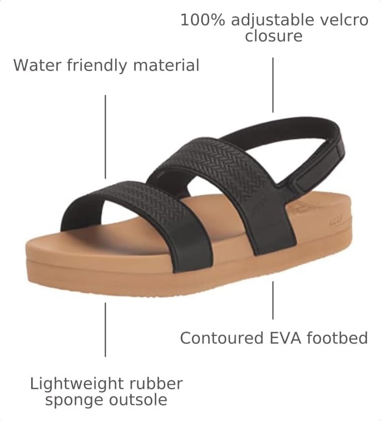 REEF Girls Kids Water Vista Platform Sandal, Water Friendly, Adjustable Strap BlackTan