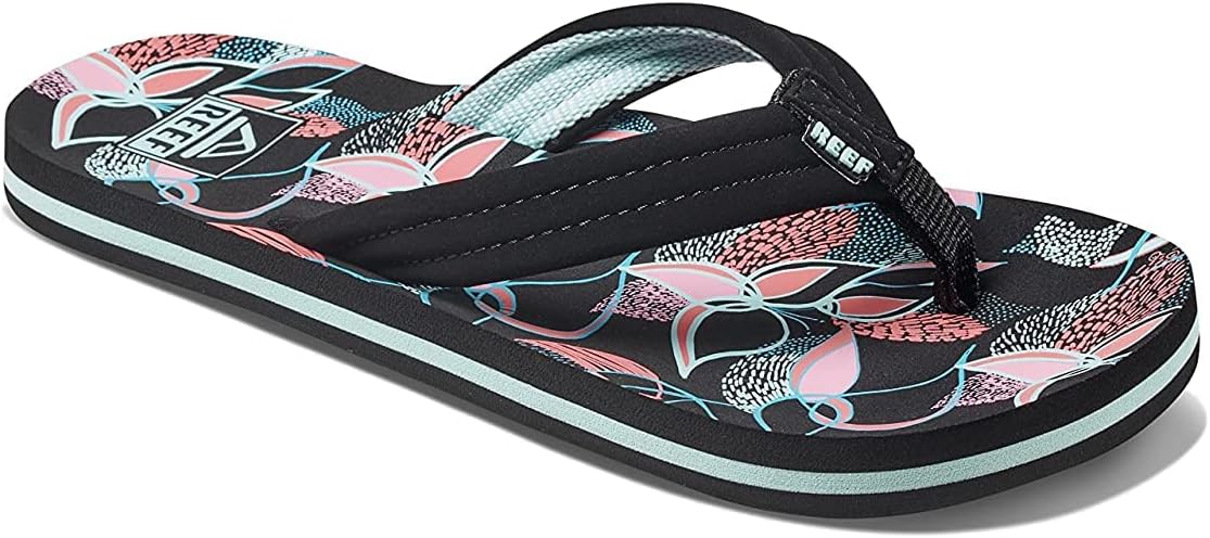 REEF Girls Kids Ahi Beach Flip Flop, Soft Cushion Footbed, Water Friendly Layered Floral