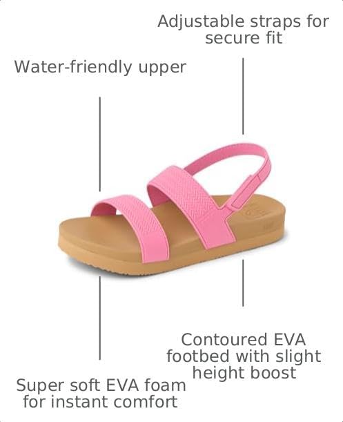 REEF Girls Kids Water Vista Platform Sandal, Water Friendly, Adjustable Strap Pink CosmosTan