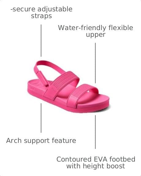 REEF Girls Kids Water Vista Platform Sandal, Water Friendly, Adjustable Strap Hot Pink